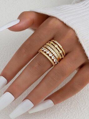 Gold 14k Gold Plated 6pc Cubic Zirconia Ring Set